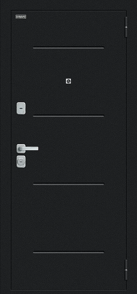 Фото Входная дверь Техно/BChrome Букле черное/Bianco Melinga BR6189 внешняя сторона